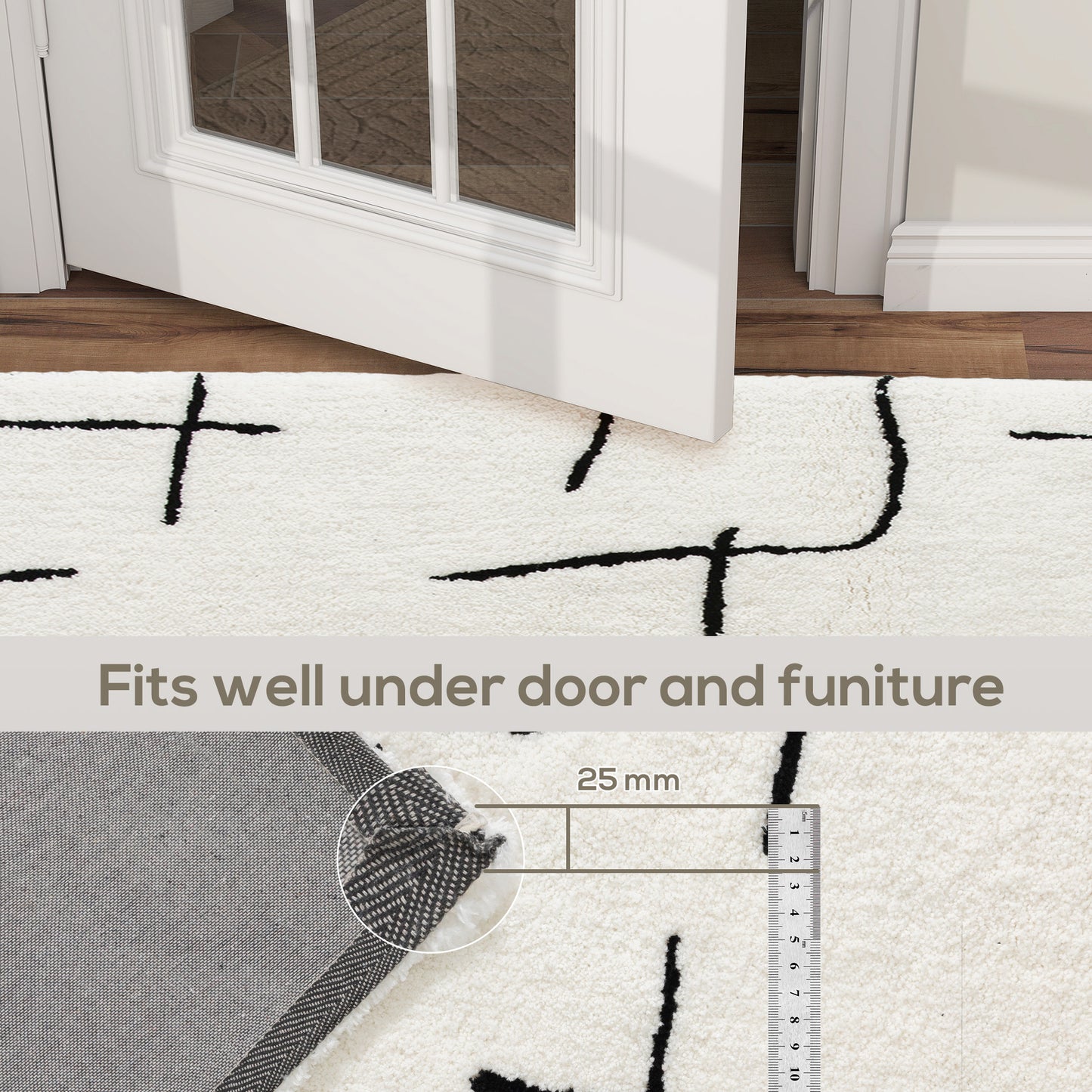 HOMCOM Modern Fluffy Rug Geometric Pattern Washable High Pile Carpet For Living Room Bedroom Office 170 x 120 cm Cream