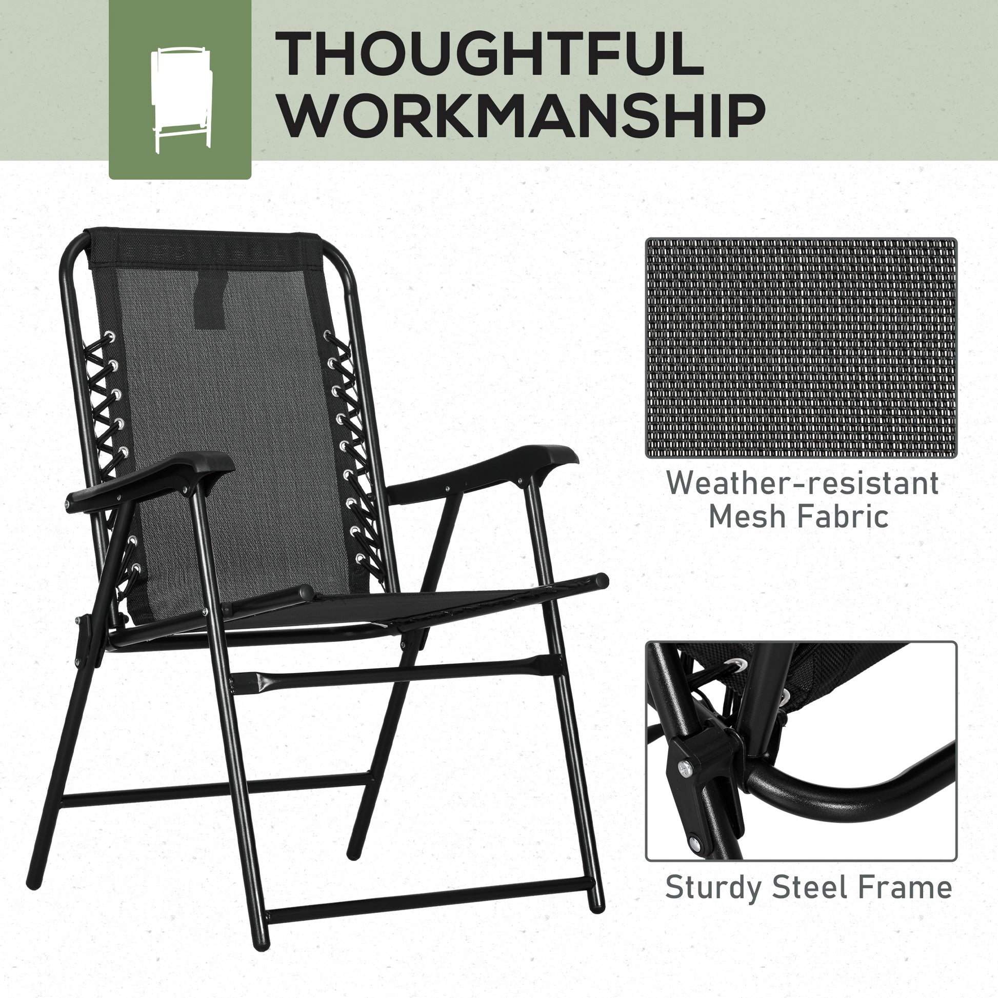 Outsunny Portable 6-Piece Folding Chair Set for Outdoor Relaxation - Ideal for Camping, Pool, Beach, and Lawn Activities, Black Steel Frame with Armrests - ALL4U RETAILER LTD