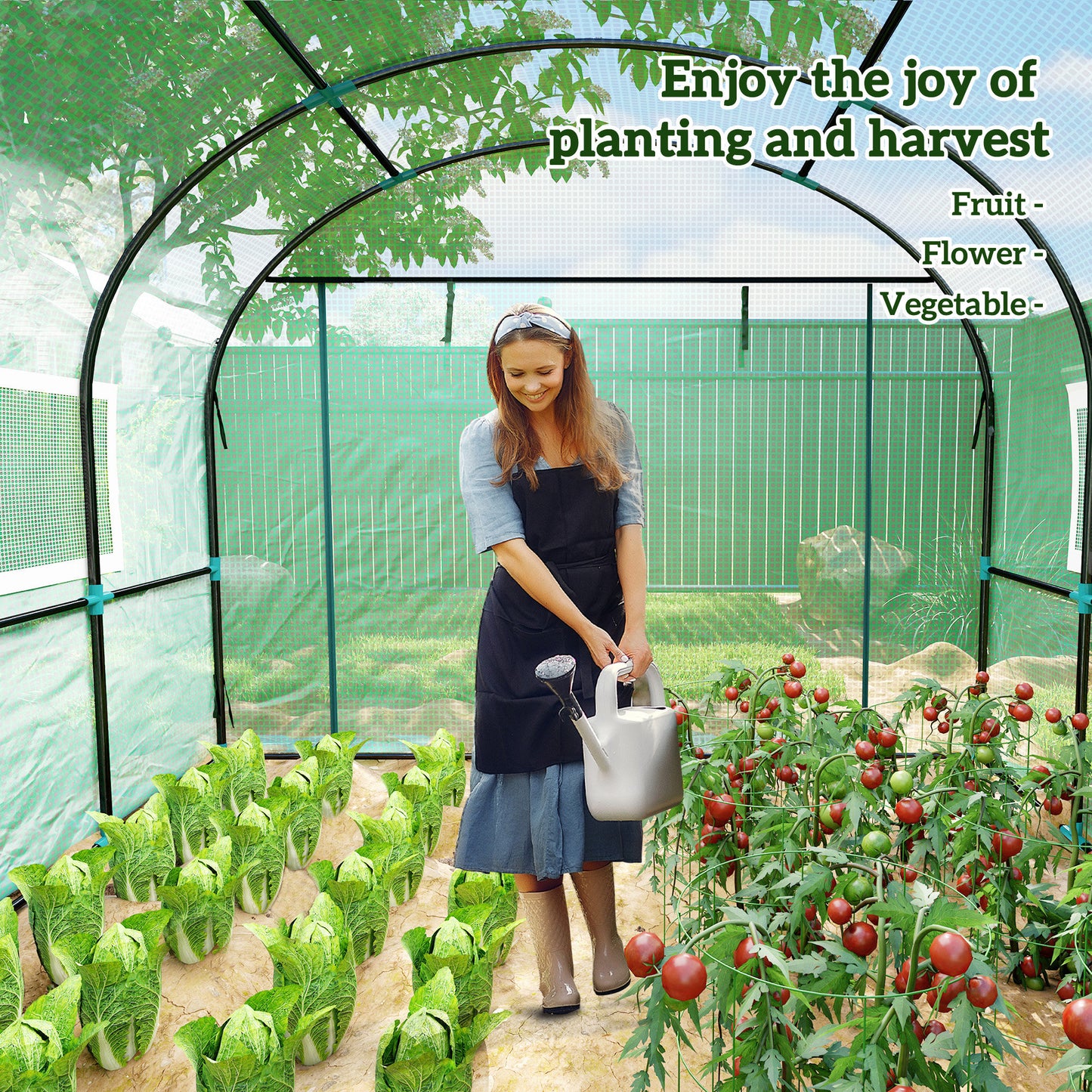Outsunny 300cm By 300cm Walk In Polytunnel Greenhouse With Zipped Doors And Mesh Windows