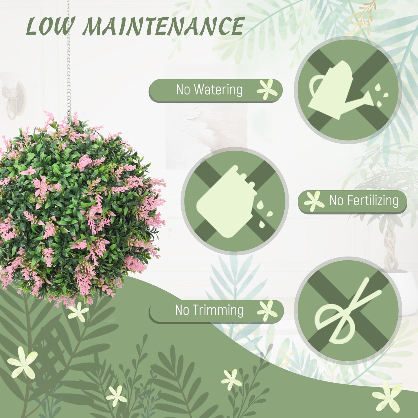 HOMCOM Set Of 2 UV Protected Artificial Topiary Balls Pink With Lavender Flowers Outdoor