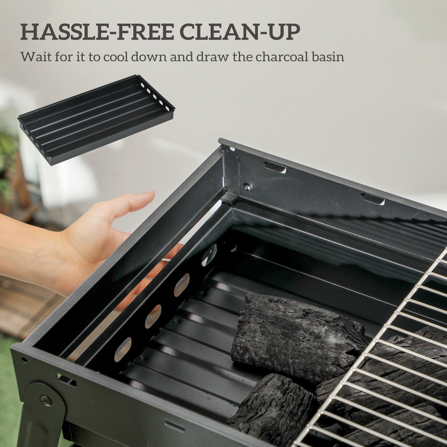 Outsunny Foldable Charcoal Grill Portable Black For Outdoor Camping And Travel With Pull Out Charcoal Basin