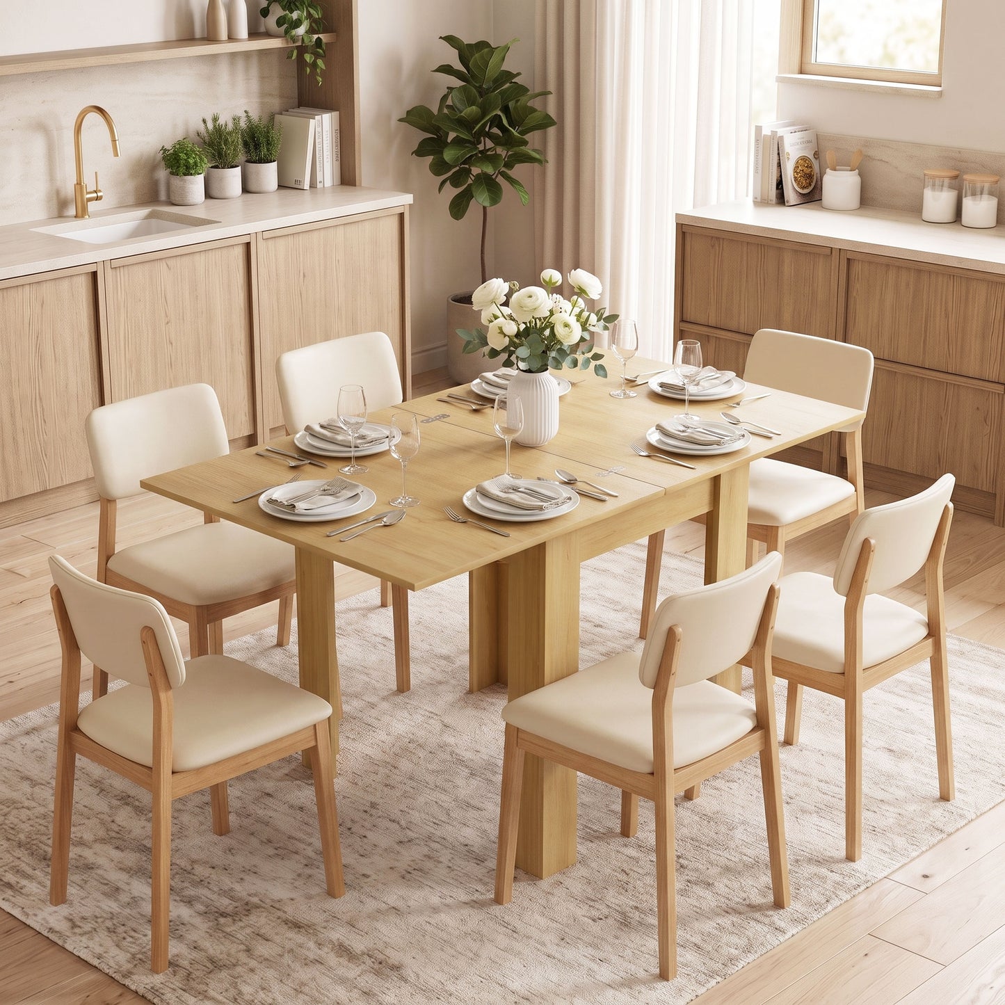 HOMCOM Square Dining Table White Wood Effect Modern Small Dining Table Space Saving with Non Slip Foot Pads