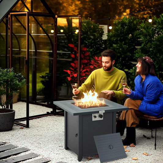 Outsunny 71 By 71 Cm Gas Fire Pit Table 40000 BTU Center Fire Pit Smokeless Burn Black And Dark Grey