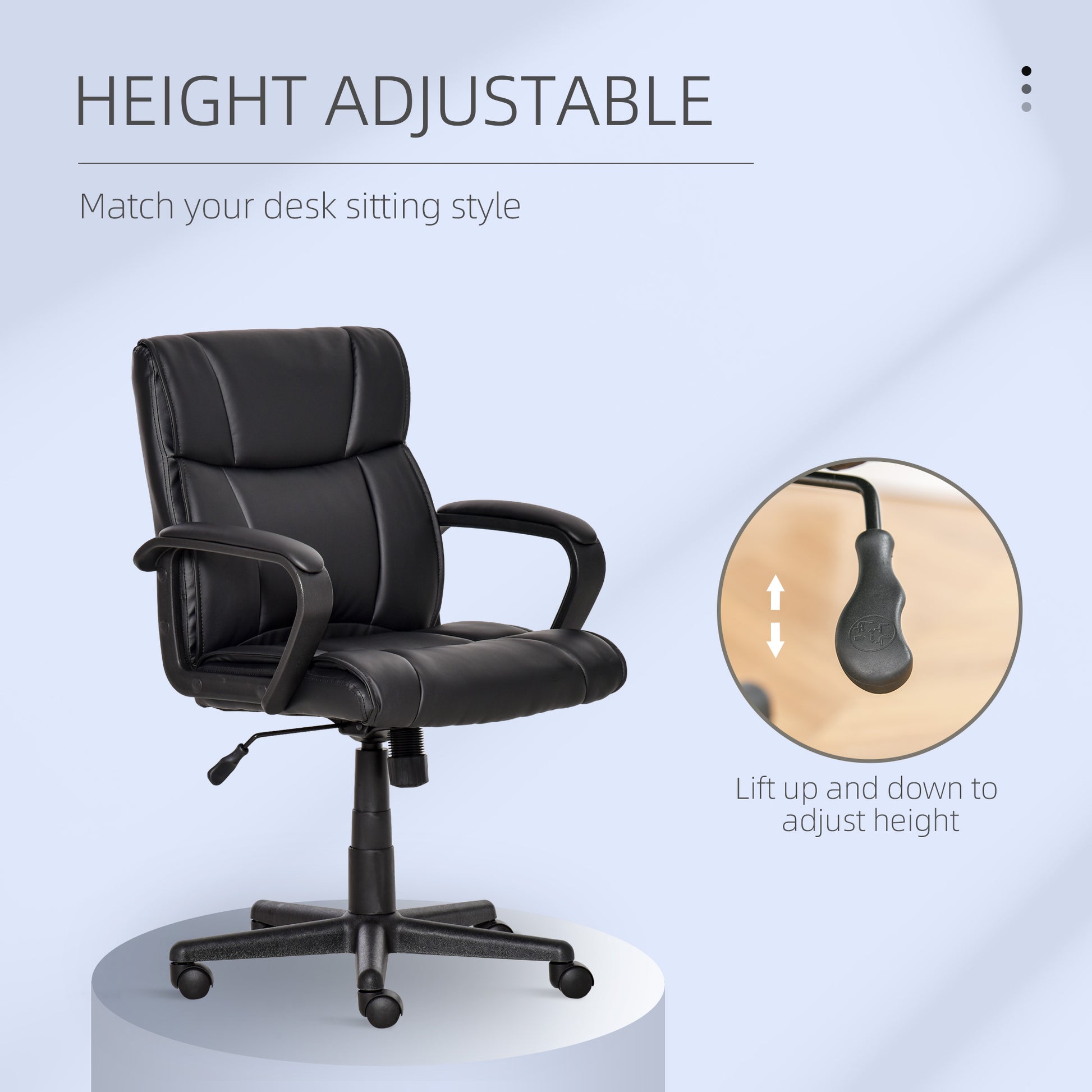 Vinsetto Black PU Leather Ergonomic Executive Swivel Office Chair with Adjustable Height and Armrests for Home Use - ALL4U RETAILER LTD