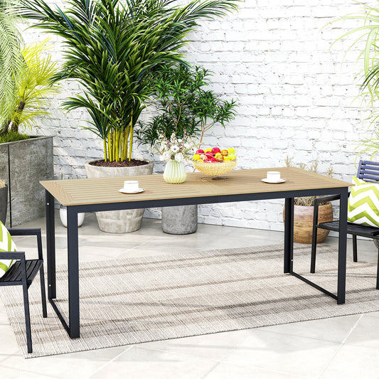 Outsunny 6 Person Outdoor Dining Table Rectangular With Slatted Top And Metal Frame 175x78x75 cm For Balcony Deck Teak