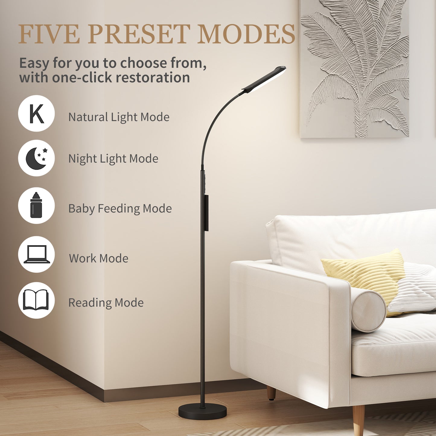 LED Floor Lamp With Remote And Touch Control Dimmable Color Temperature 360 Degree Gooseneck Timer Memory Black