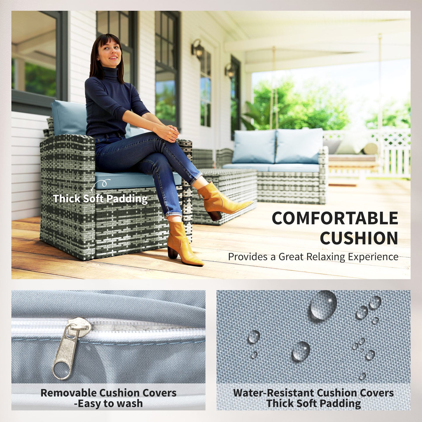 Outsunny 6 Piece Rattan Garden Furniture Set 7 Seater Wicker Outdoor Set With Storage Tea Table And Side Table Grey