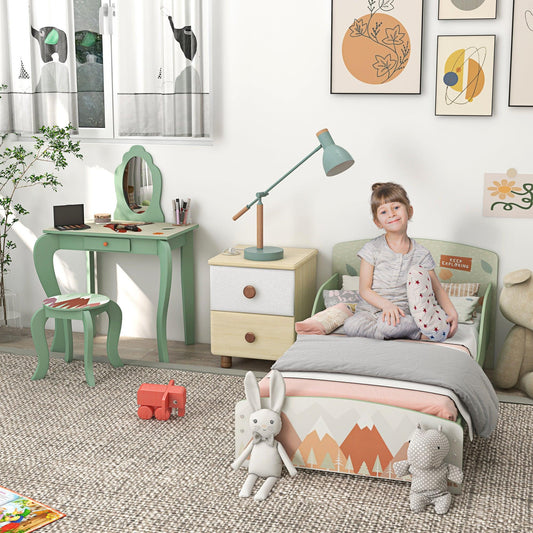 ZONEKIZ Green Animal Design Toddler Bed Frame and Dressing Table Set - ALL4U RETAILER LTD