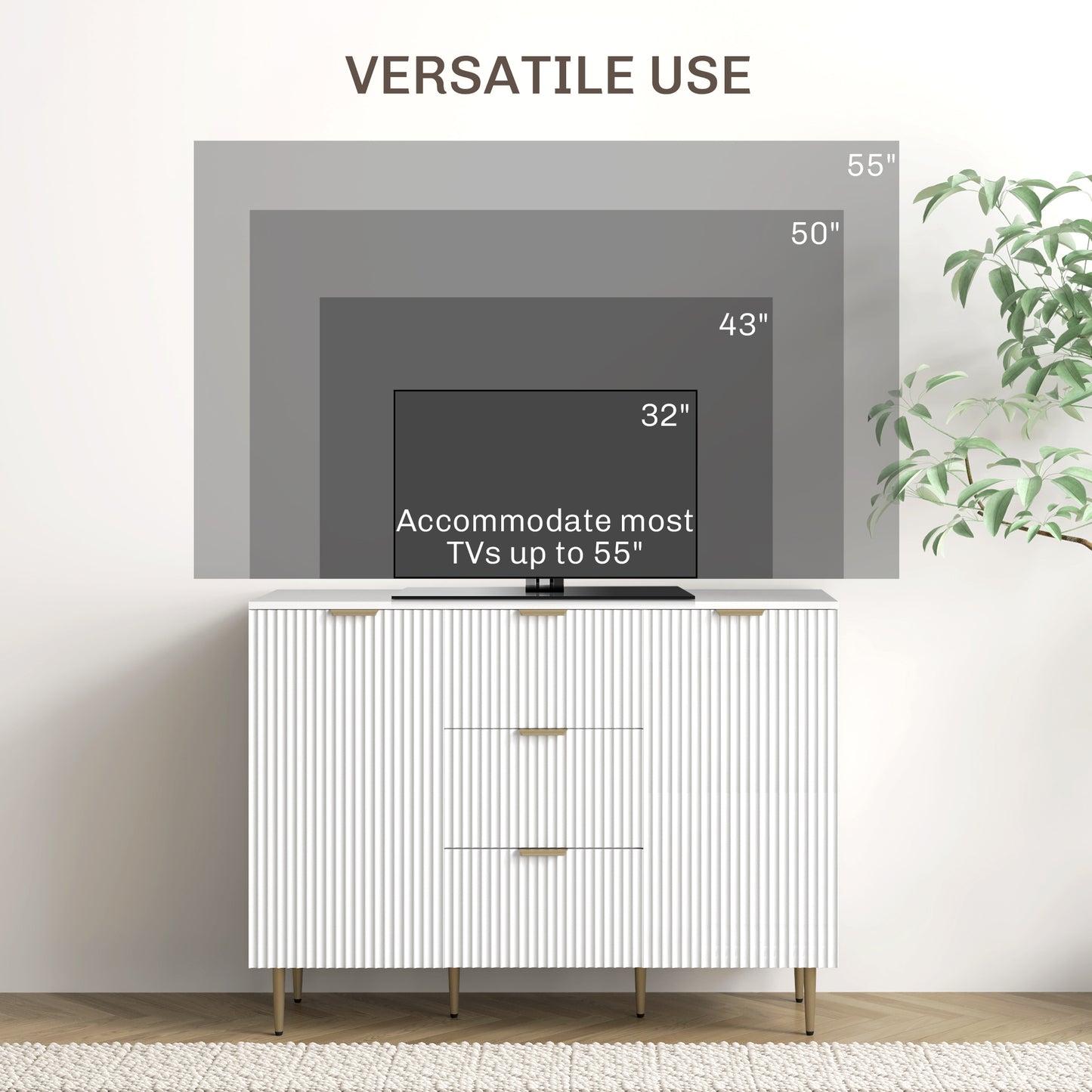 HOMCOM Two Door Sideboard With 3 Drawers And Adjustable Shelves White For Living Room And Kitchen Storage