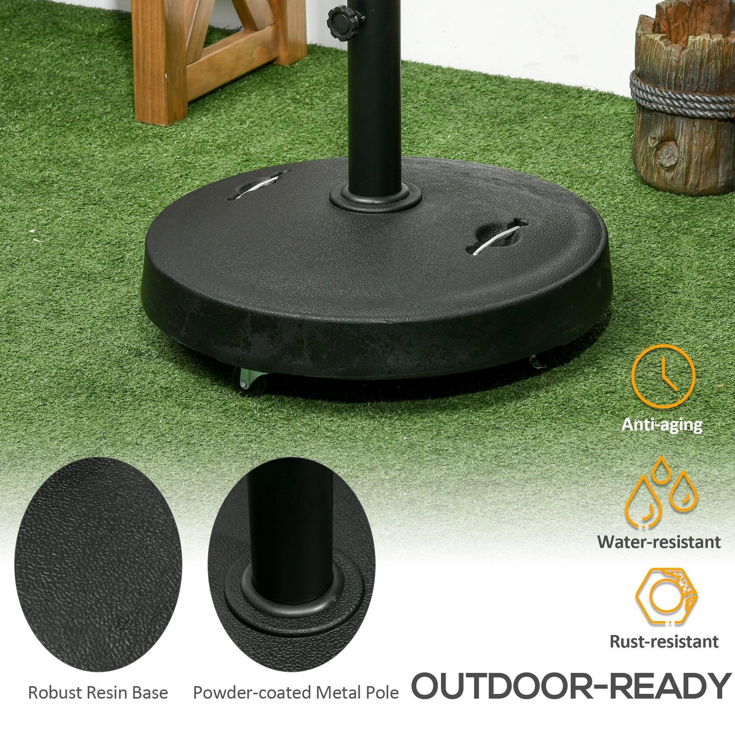 Outsunny Resin Garden Parasol Base - Round Outdoor Market Umbrella Stand - ALL4U RETAILER LTD