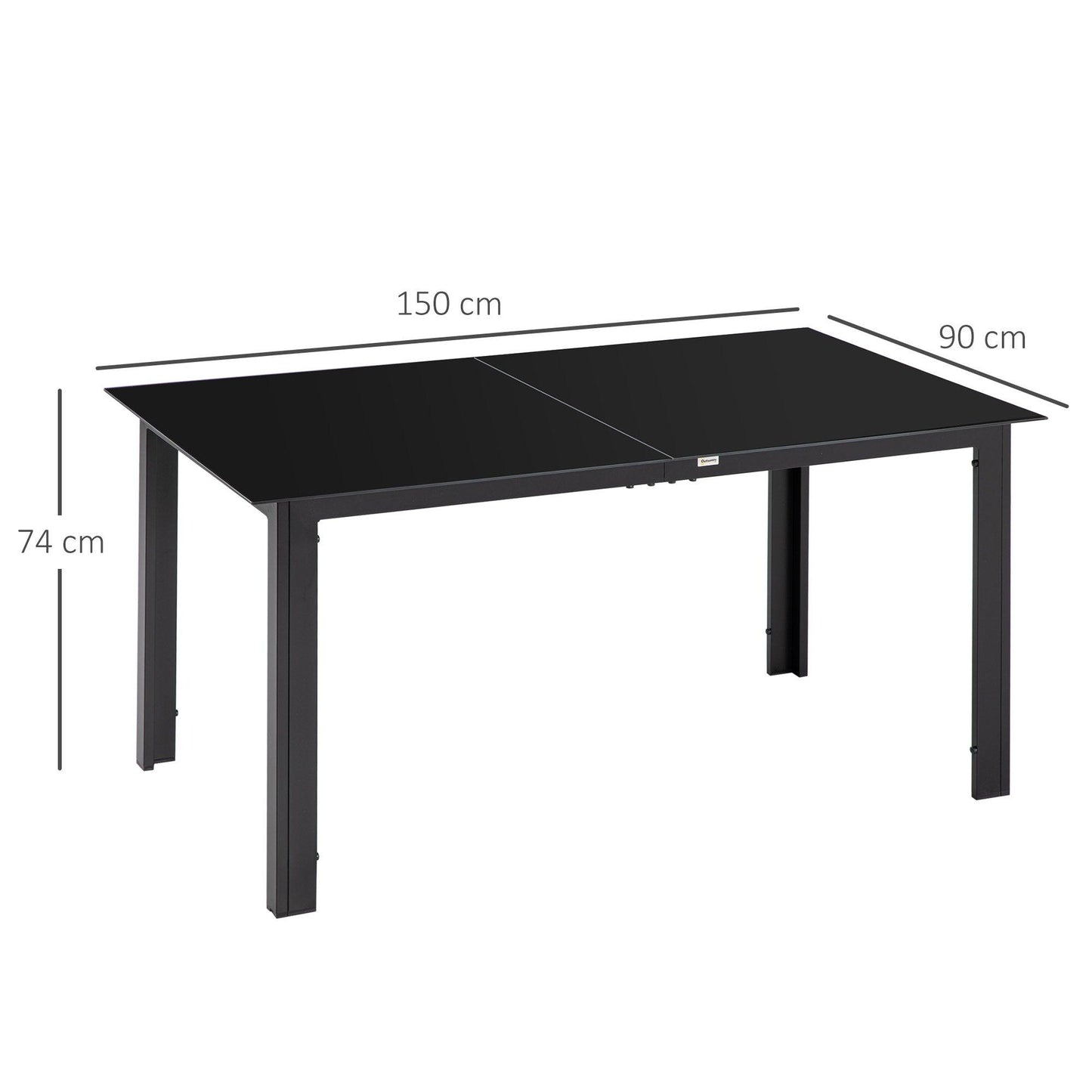 Outsunny Outdoor Dining Table for 6, Aluminium Rectangular Garden Table with Tempered Glass Tabletop for Yard, Deck, Patio, Black - ALL4U RETAILER LTD