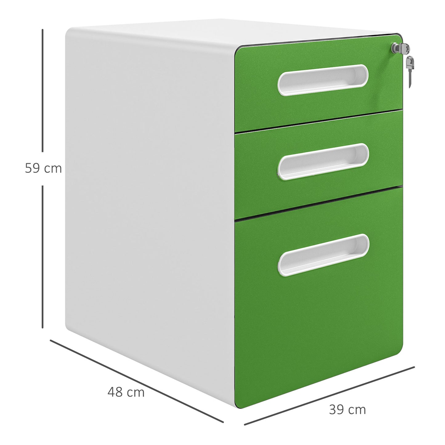 Vinsetto Green 3 Drawer Lockable Steel Filing Cabinet on Wheels for A4, Letter, and Legal Files - ALL4U RETAILER LTD