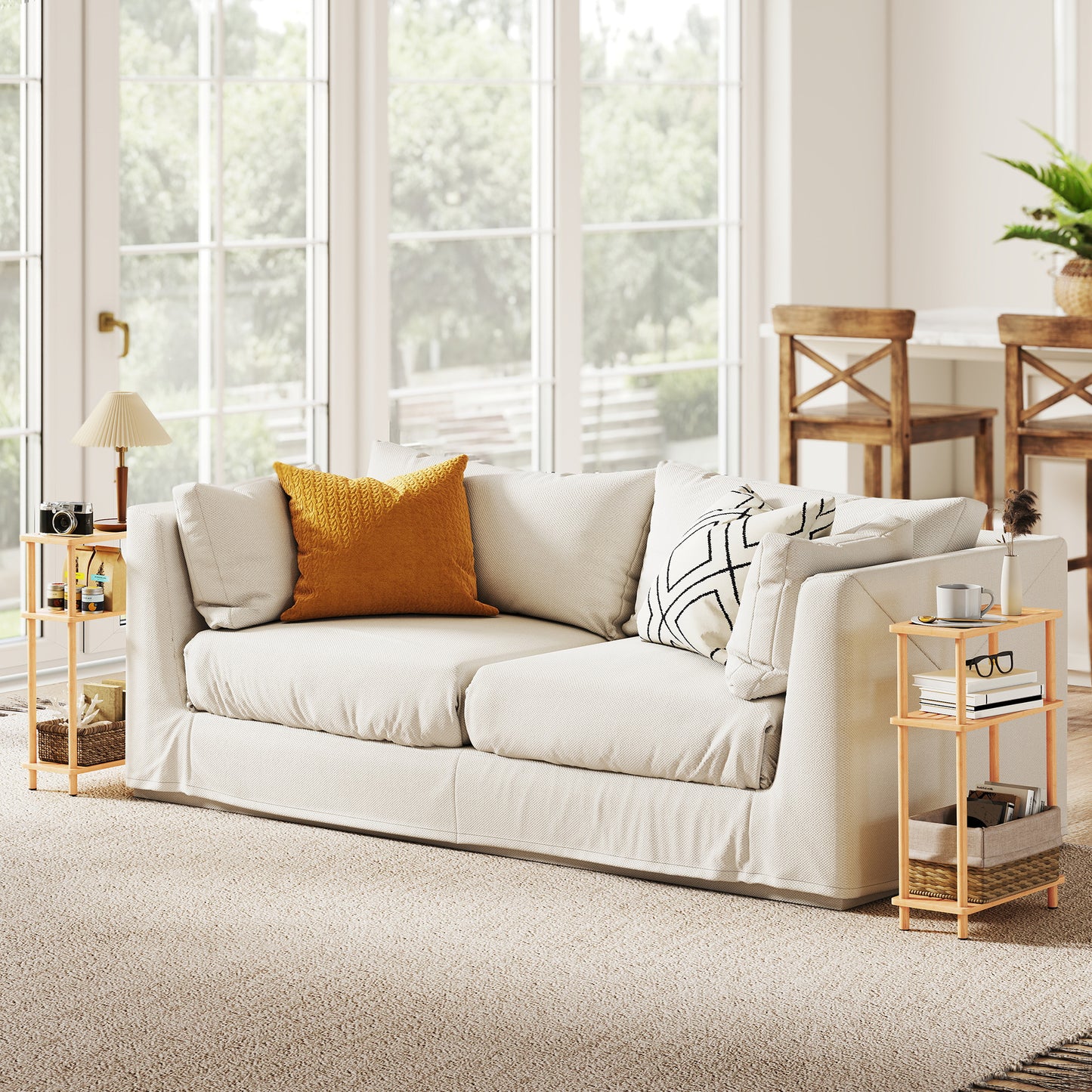 HOMCOM Bamboo Side Table 3 Tier Slim Table Nordic Living Room Bedroom Office Tool Free Assembly Natural Wood Finish
