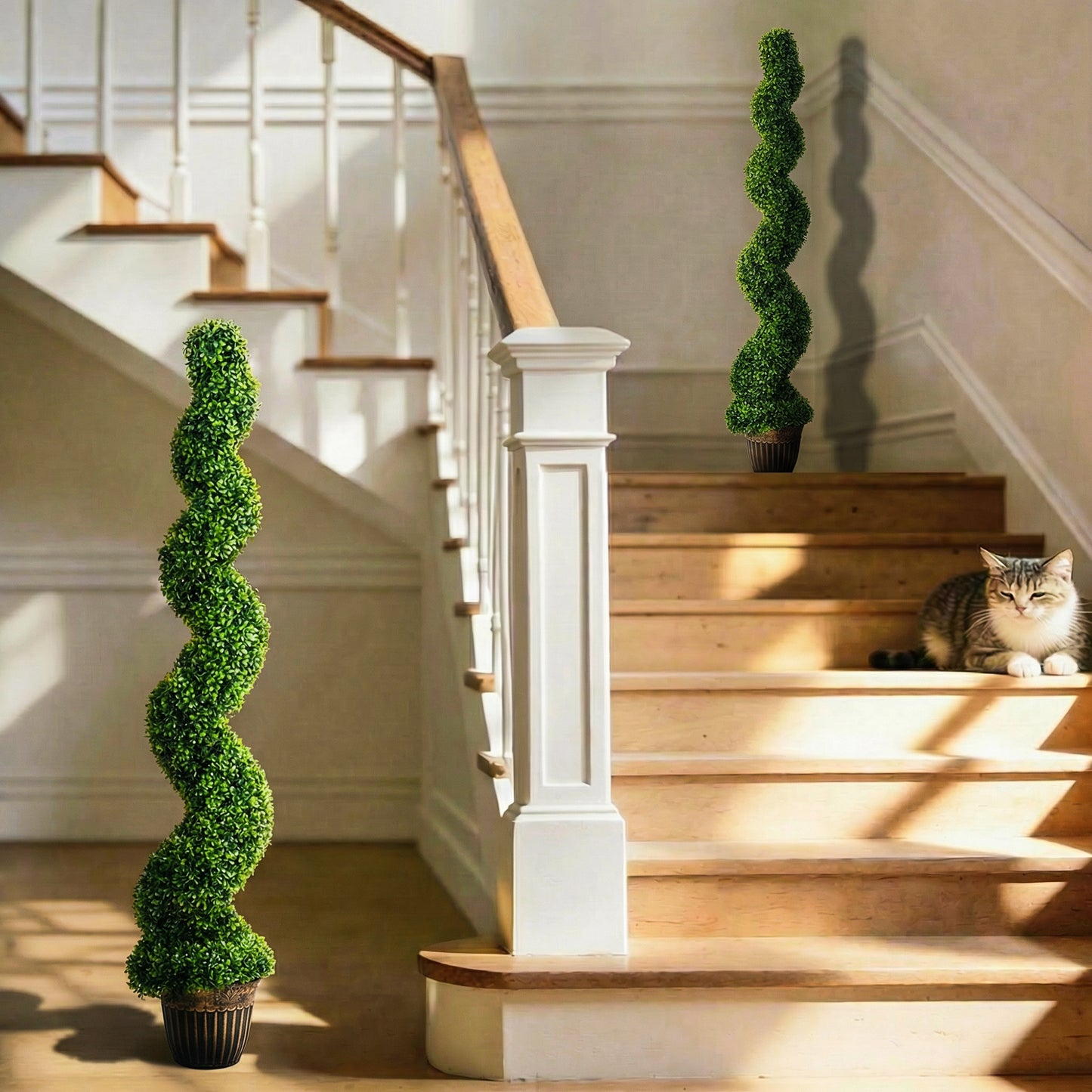 HOMCOM Set Of 2 Artificial Spiral Boxwood Trees With Pots For Home Indoor Outdoor Decor 150cm