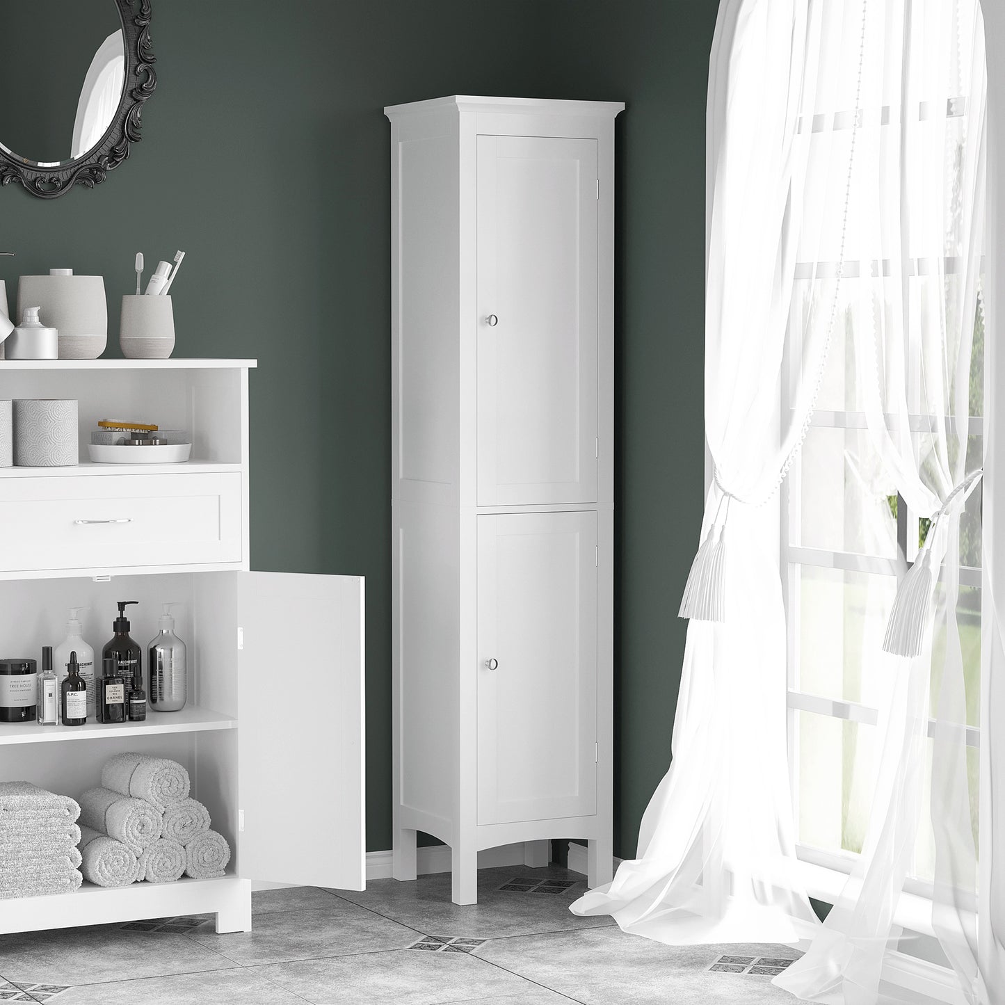 Kleankin Tall Bathroom Storage Unit Slim Cabinet With Adjustable Shelves And Double Doors White