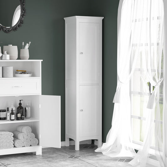 Kleankin Tall Bathroom Storage Unit Slim Cabinet With Adjustable Shelves And Double Doors White