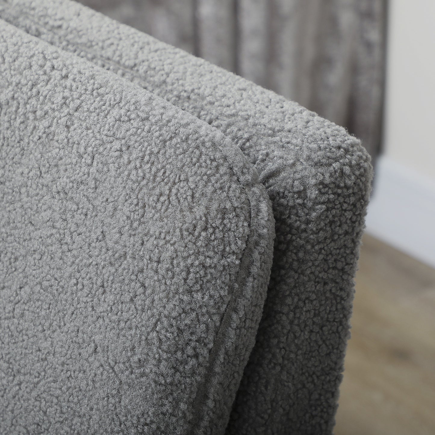 HOMCOM Teddy Fabric Armchair With Wood Legs Wide Padded Seat Upholstered Accent Chair In Grey