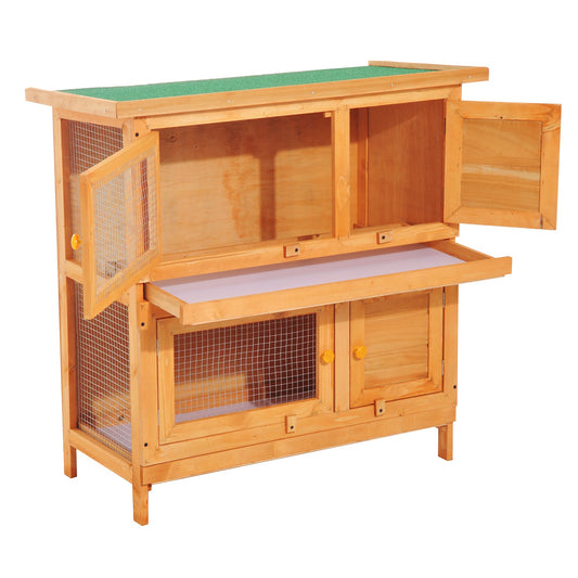 Pawhut 90cm Wooden Rabbit Hutch with Run - 2-Tier Bunny Home for Outdoor Safety - ALL4U RETAILER LTD