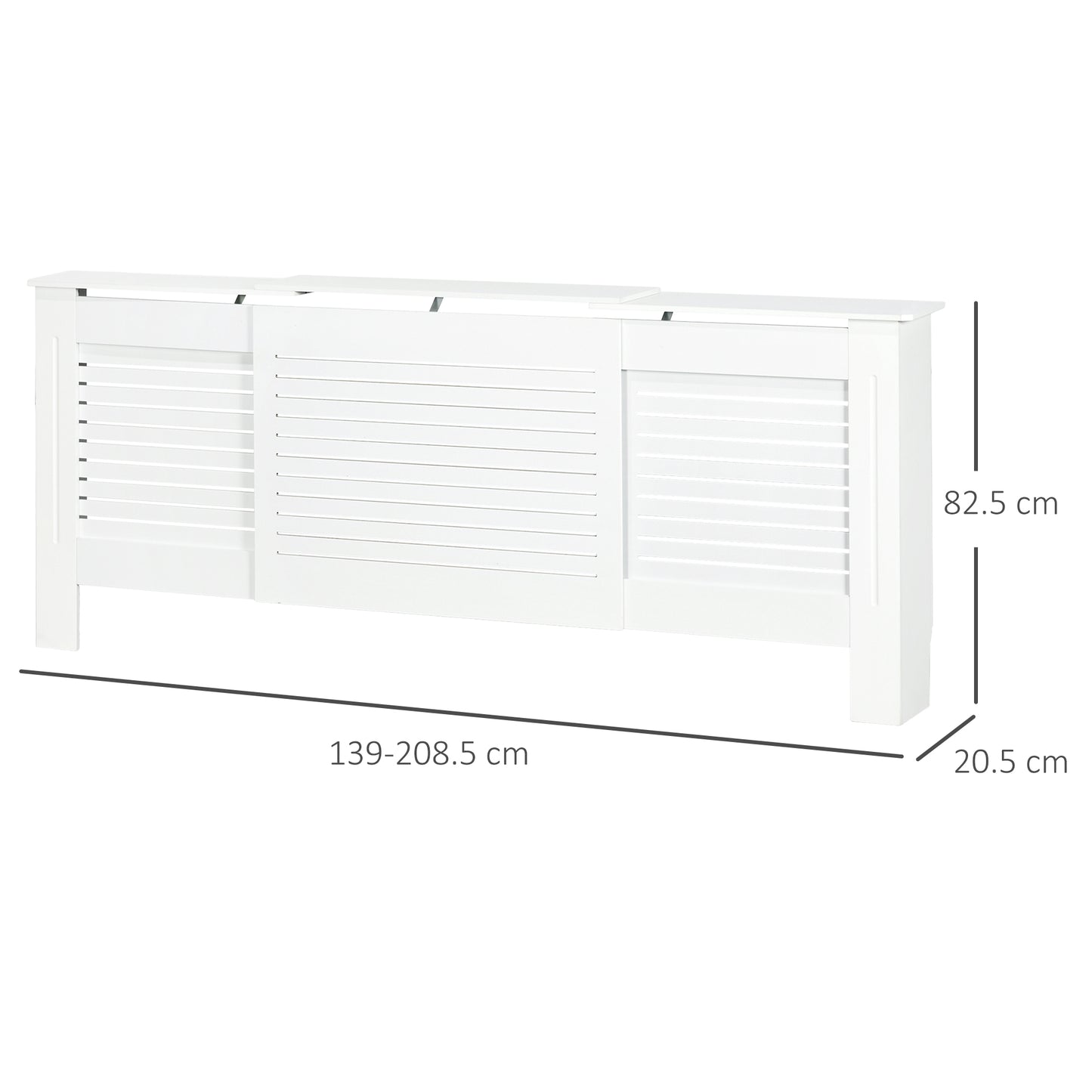 HOMCOM Set of 2 MDF Extendable Radiator Covers with Cabinet Shelving for Home Office White Slatted Design