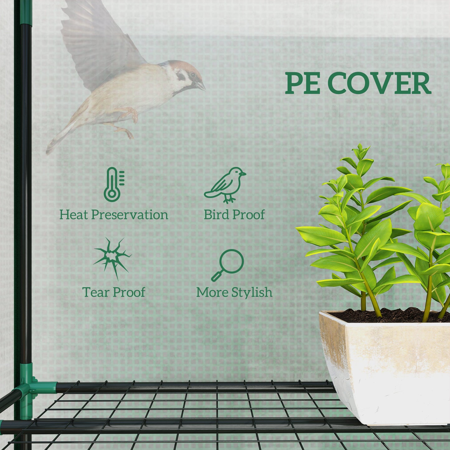 Outsunny 46 X 215 Cm Three Tier Plastic Greenhouse With PE Cover And Roll Up Doors For Plants