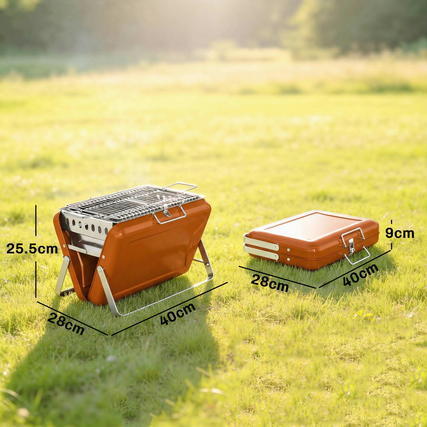 Outsunny Portable Charcoal BBQ Grill Stainless Steel Tilting Grate For Camping Picnic Garden Orange