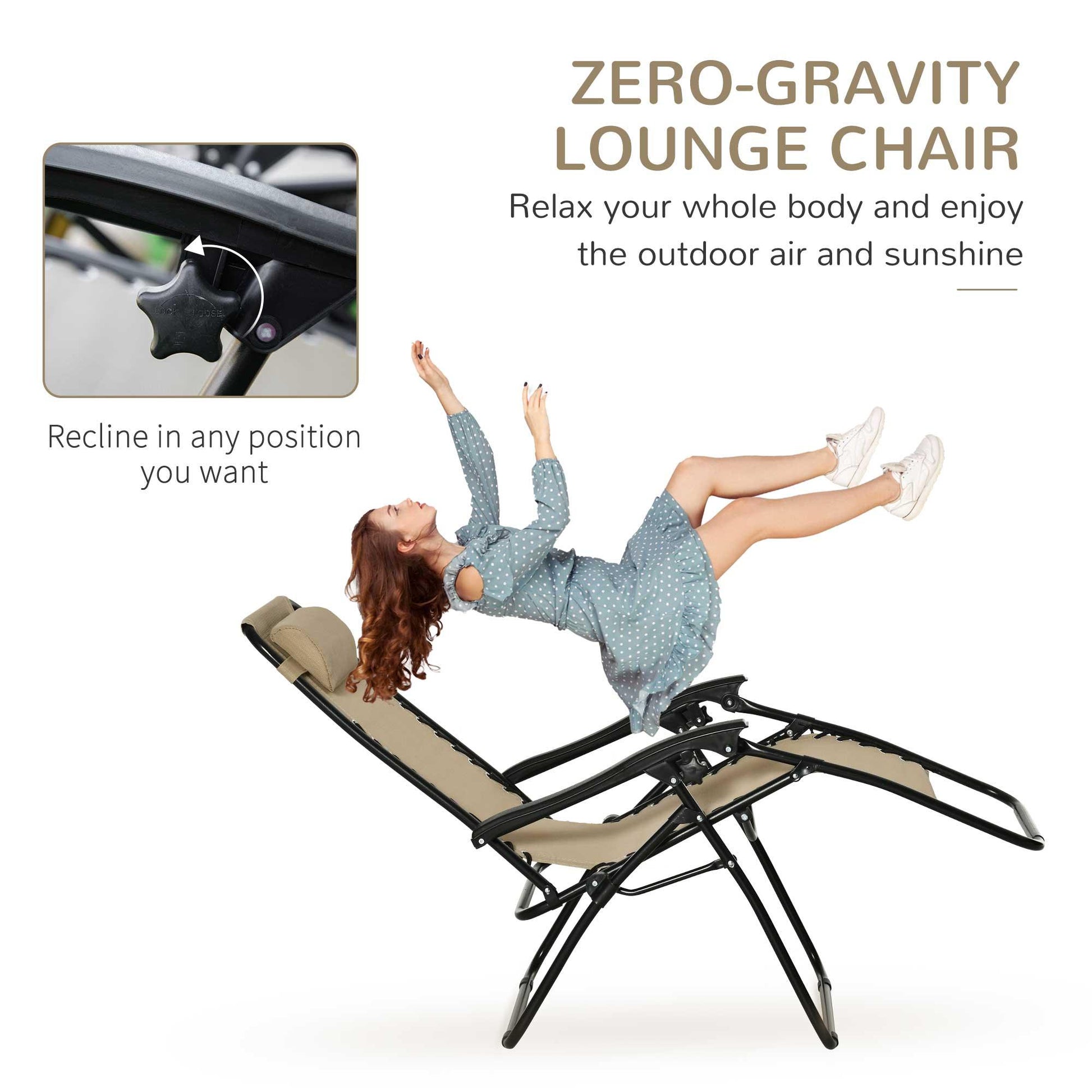 Outsunny 3pc Folding Zero Gravity Chairs Set, Beige - ALL4U RETAILER LTD