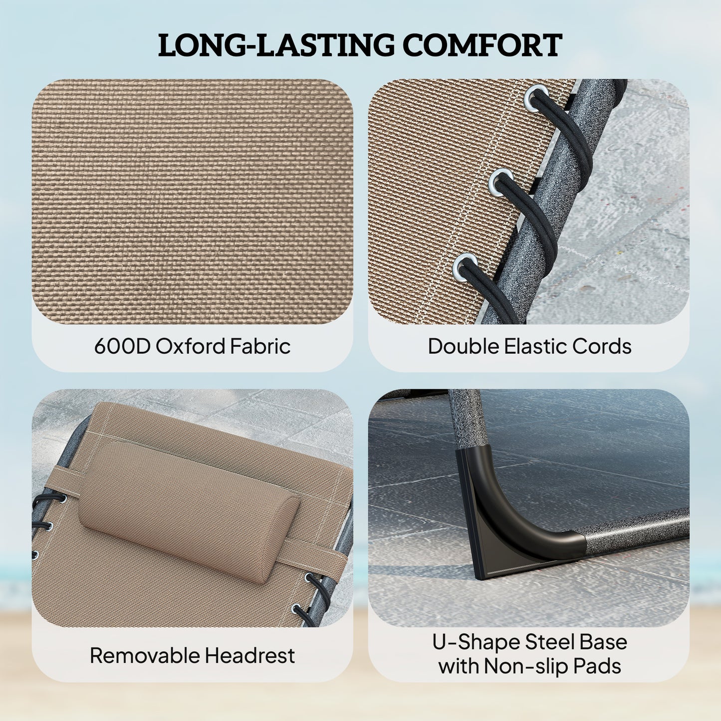 Outsunny Five Position Reclining Sun Loungers Set of 2 Beige Outdoor Lounge Chairs
