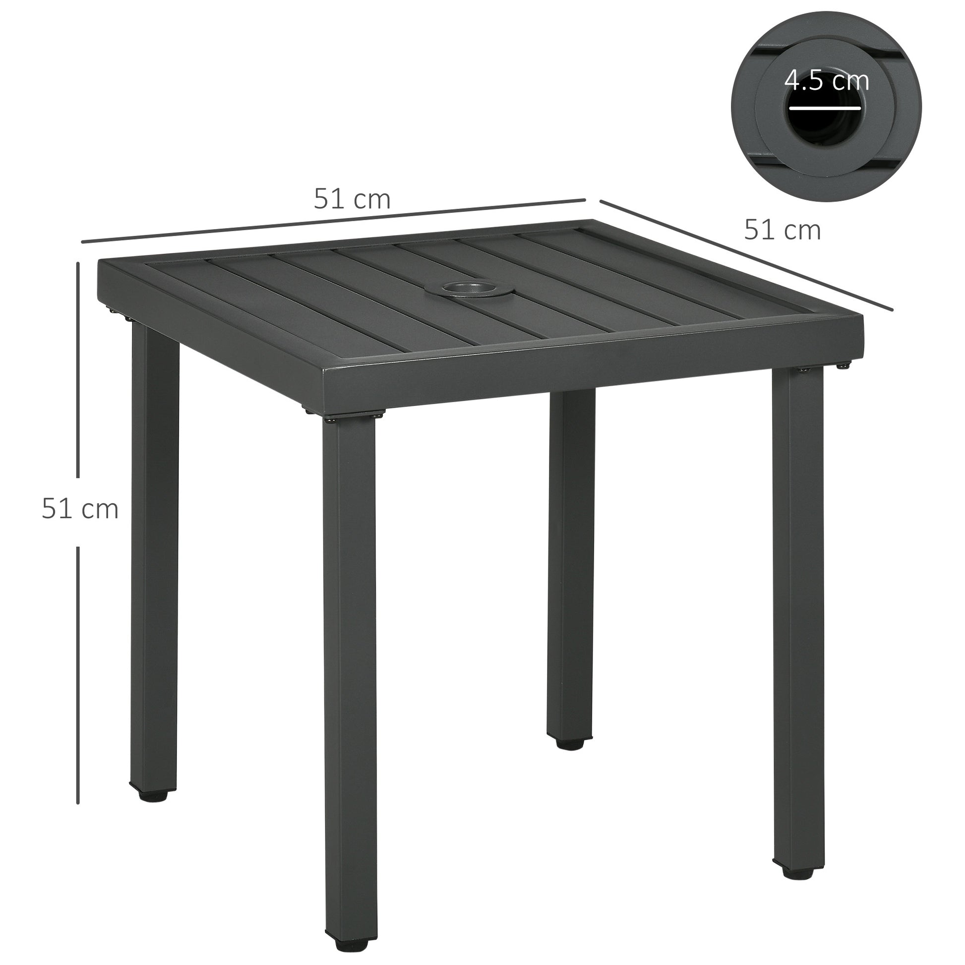 Outsunny Grey Patio Side Table with Umbrella Hole - Steel Frame Coffee Table for Balcony - ALL4U RETAILER LTD