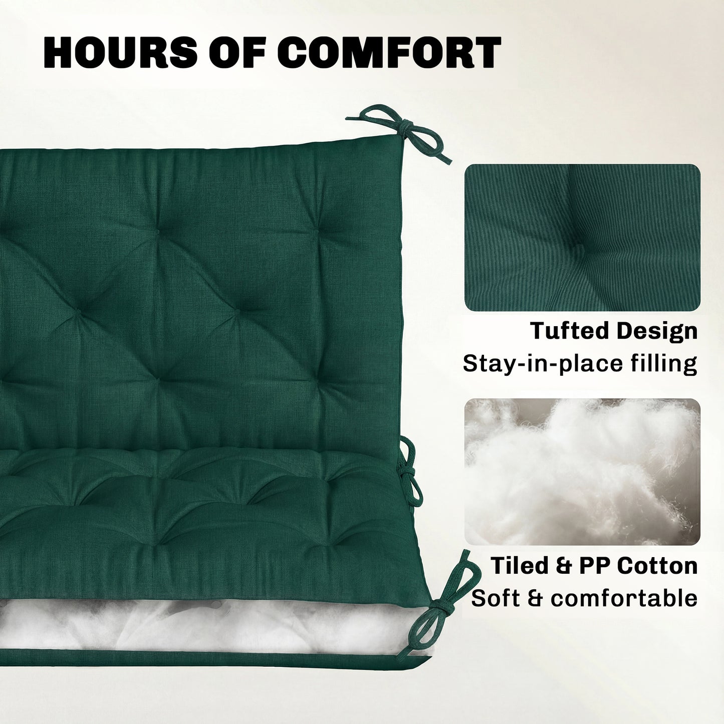 Outsunny 3 Seater Bench Cushion With Back And Ties For Indoor Outdoor Use 98 x 150 cm Green Cotton Filled