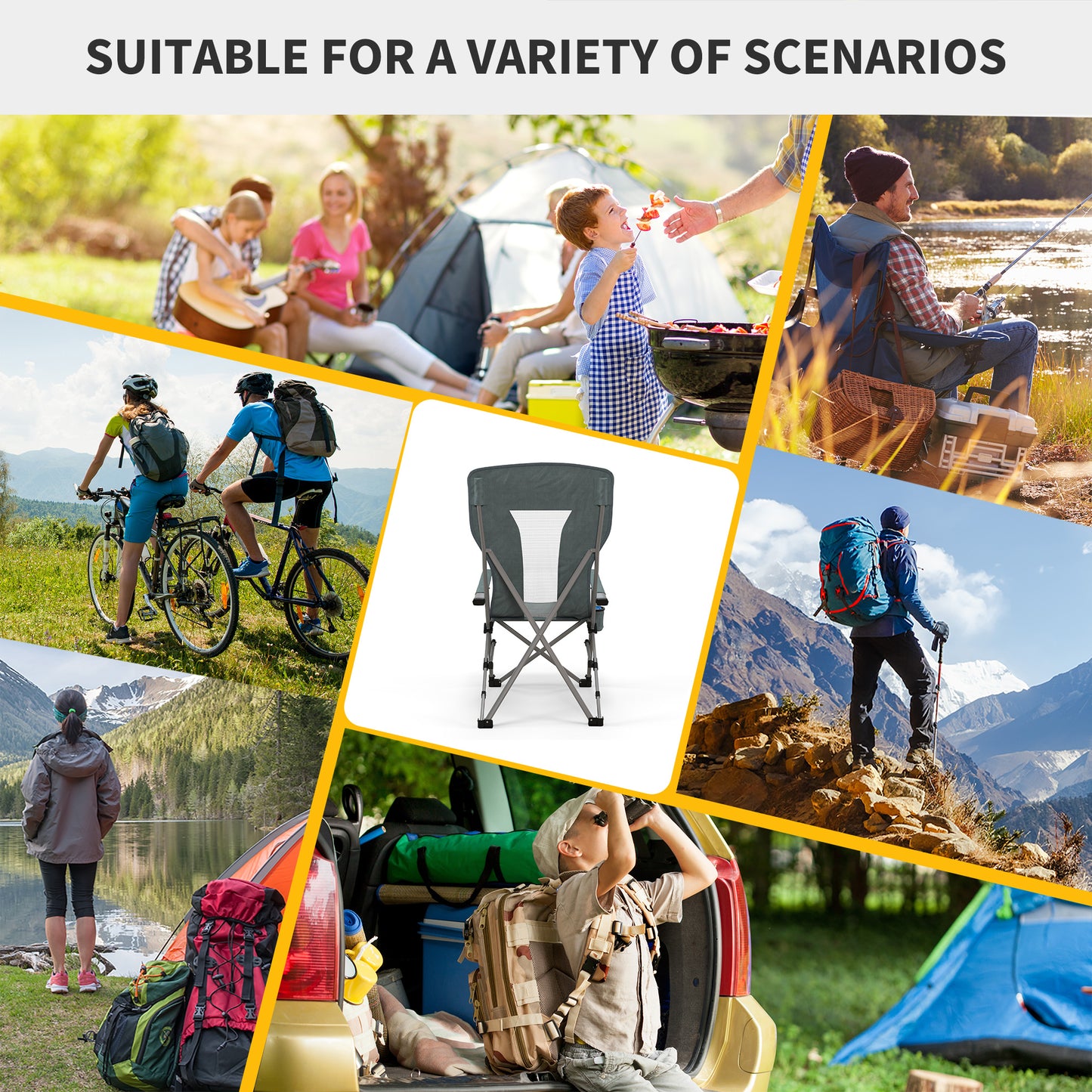 Outsunny Portable Folding Camp Chair with Cup Holder - Supports 136kg, Ideal for Camping, Festivals, Beach, and Garden Use - ALL4U RETAILER LTD