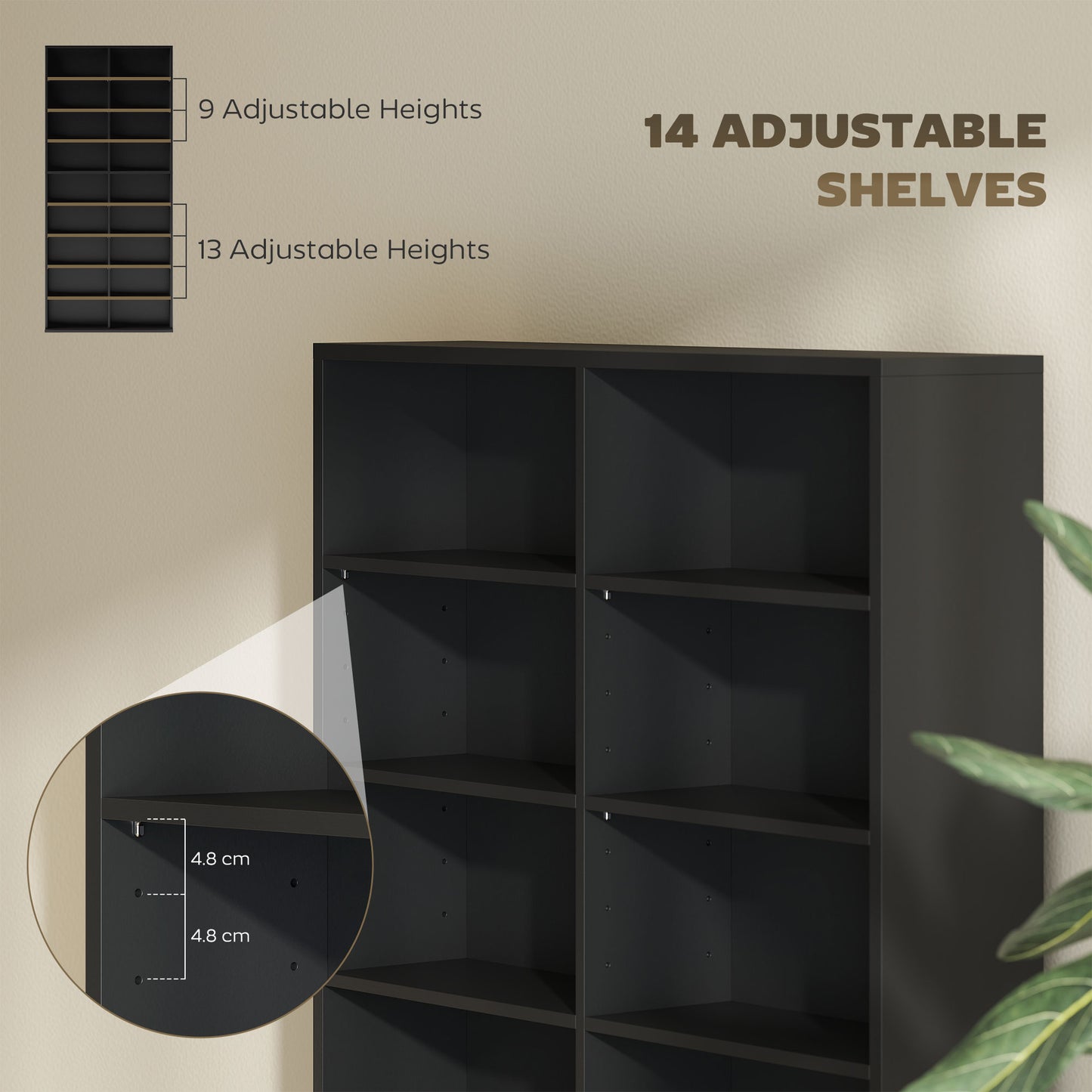 HOMCOM 640 CD Storage Tower Black With 14 Adjustable Shelves Holds 640 CDs Or 360 DVDs Anti Tipping