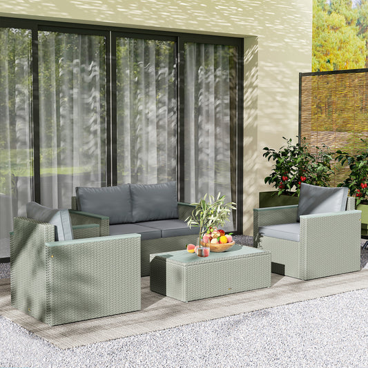 Outsunny Four Piece Rattan Sofa Set With Wood Top Table Outdoor Patio Garden Seating For Four