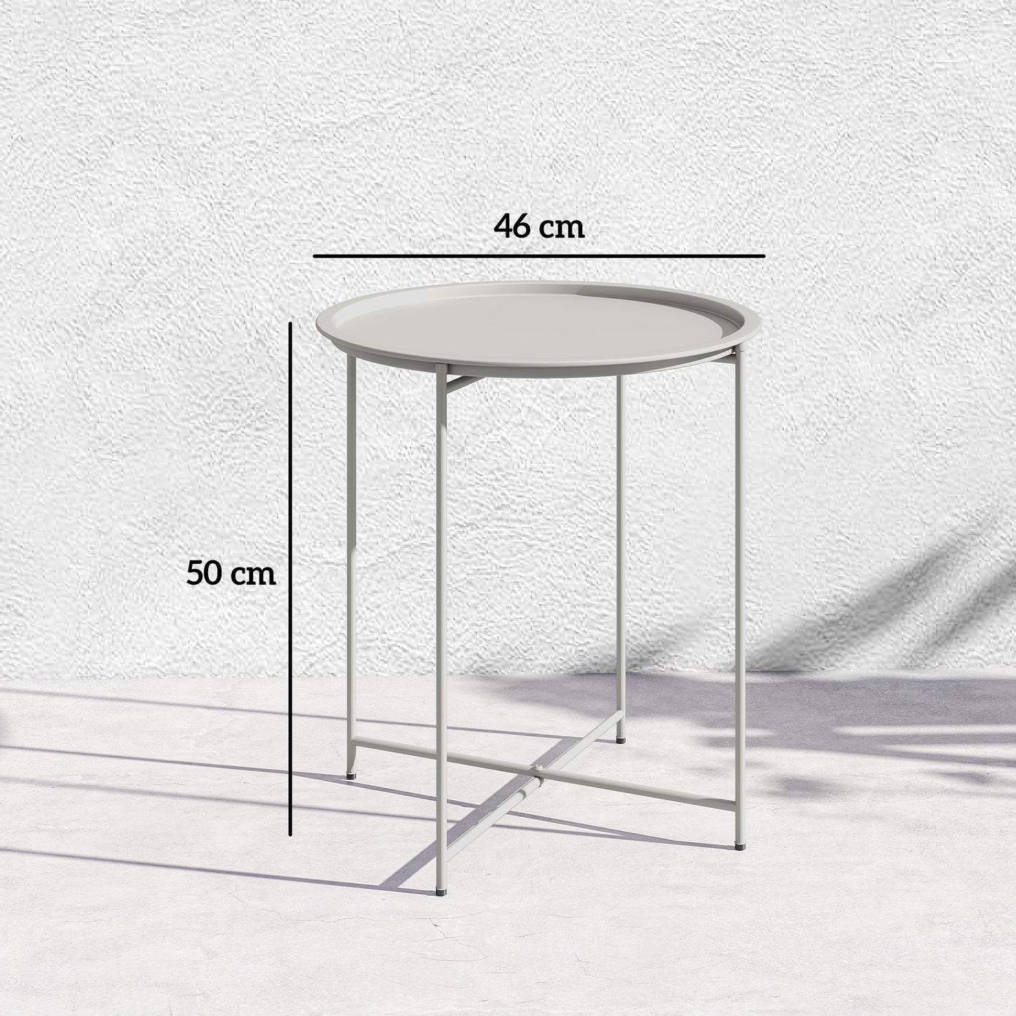 Outsunny Steel Removable Tray Top Garden Table with Folding Legs White Outdoor Coffee Table