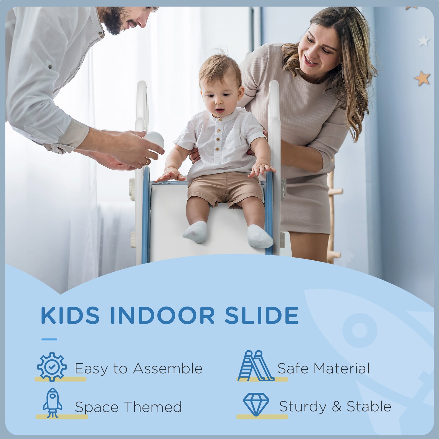 AIYAPLAY Space Adventure Indoor Slide for Toddlers - Freestanding Baby Slide for Ages 1.5-3 Years, Blue - ALL4U RETAILER LTD