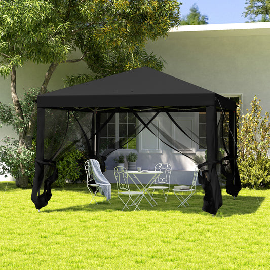 Outsunny 3 X 3 M Pop Up Gazebo With 420D Canopy Removable Mesh Sidewall Netting Carry Bag Black
