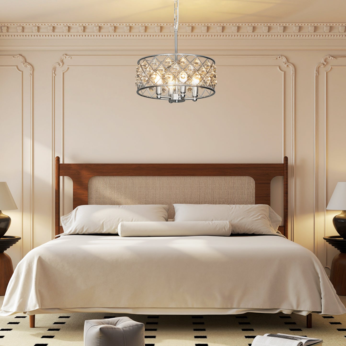 HOMCOM 51 Crystallite Four Bulb Heads Chandelier Silver Tone With Adjustable 130 cm Chain