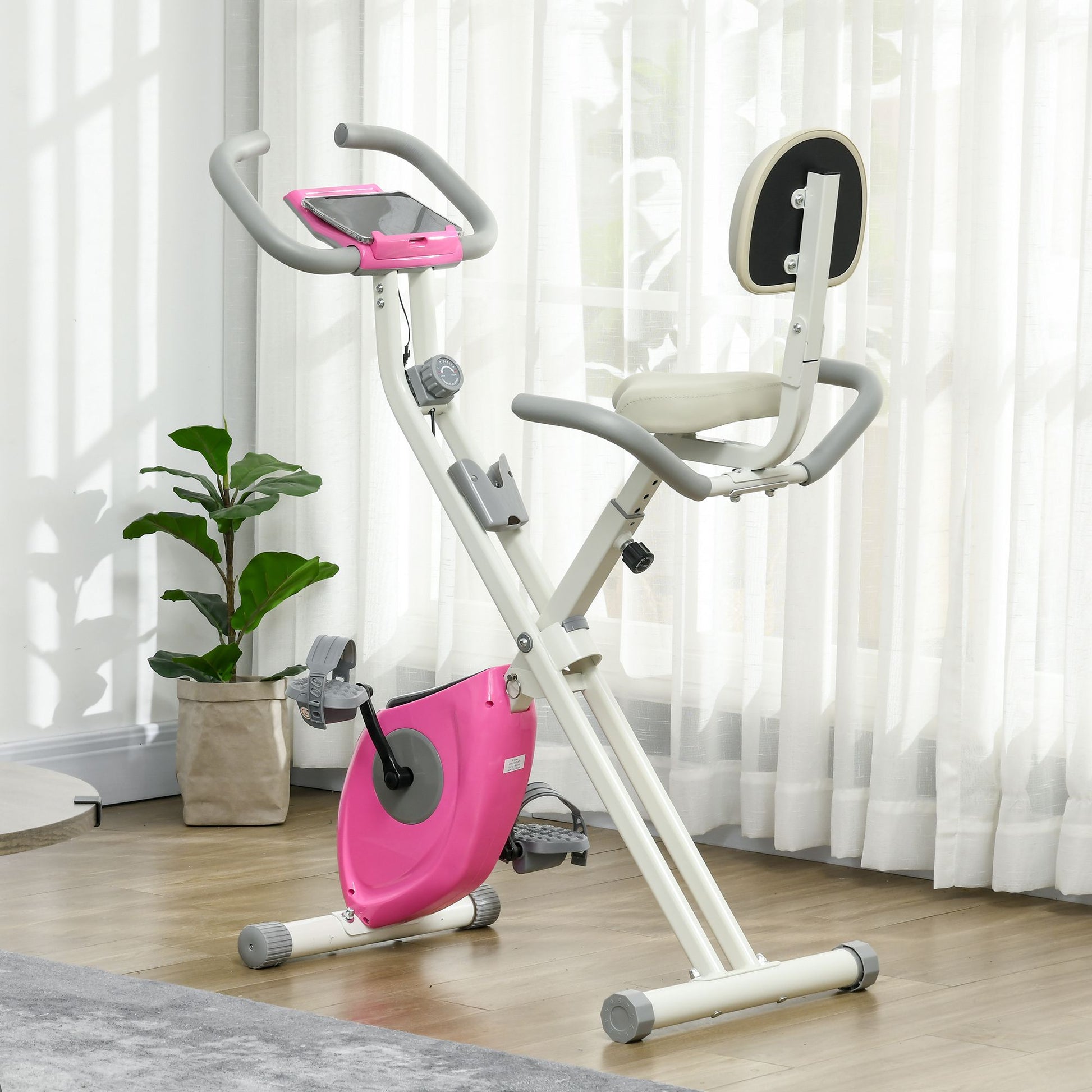 SPORTNOW Adjustable Folding Exercise Bike with Magnetic Resistance and Backrest | Indoor Fitness Stationary Bike - ALL4U RETAILER LTD