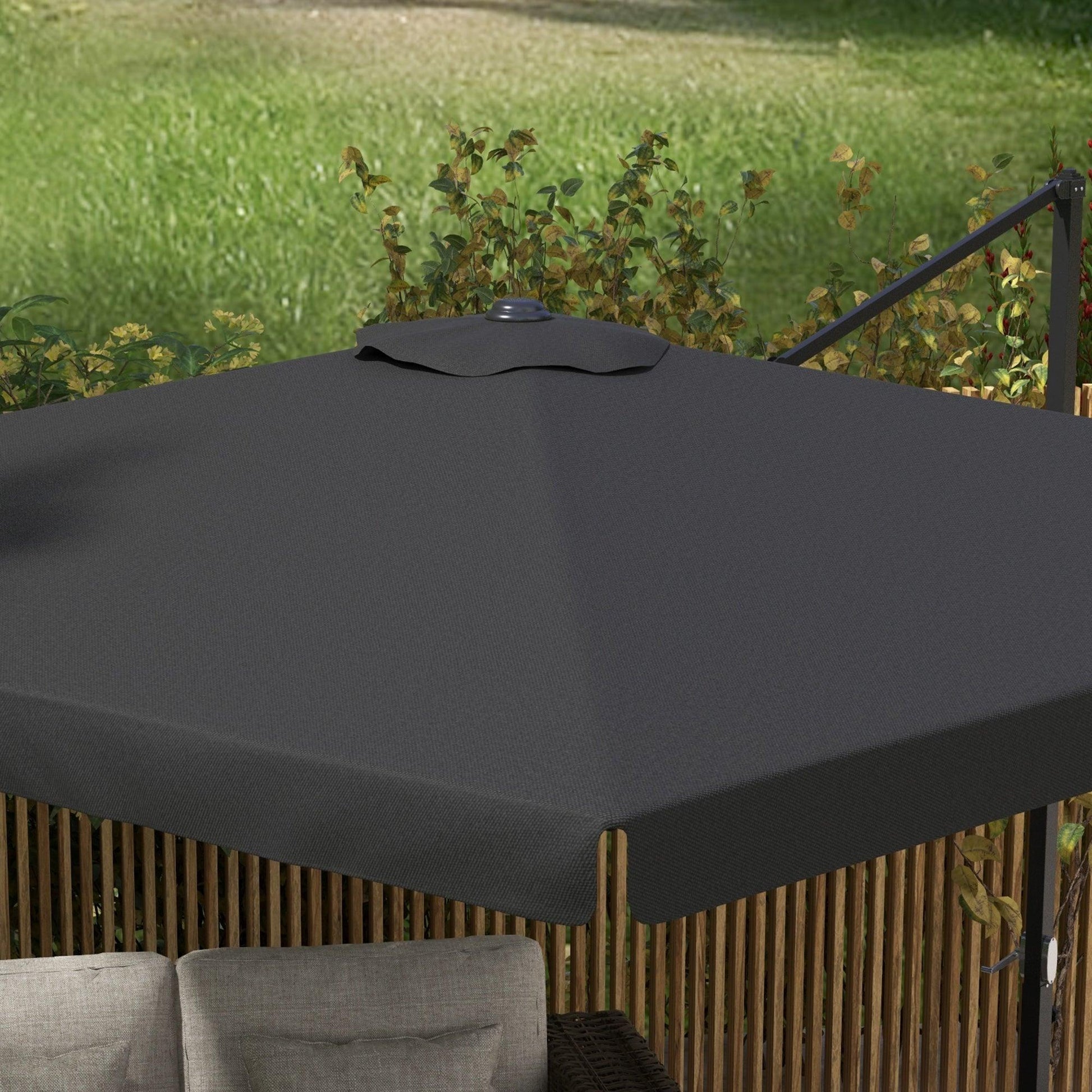 Outsunny 3(m) Cantilever Roma Parasol, Hanging Garden Parasol, Aluminium Square Patio Umbrella with Crank Handle and Tilt, Outdoor Patio Sun Shade with Vented Top, 8 Ribs, Cross Base, Grey - ALL4U RETAILER LTD