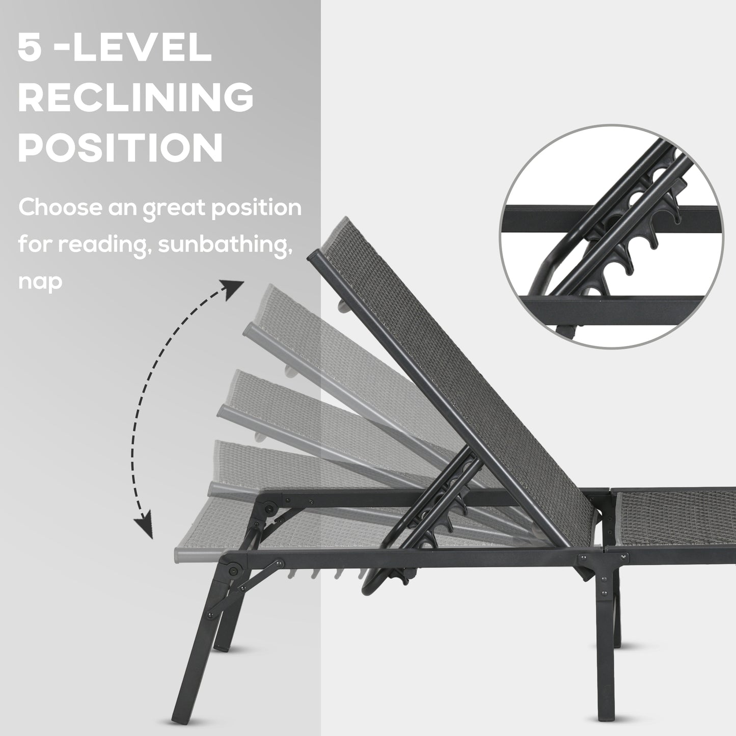 Outsunny Foldable Outdoor PE Rattan Sun Lounger Set Of 2 With Five Level Adjustable Backrest Grey