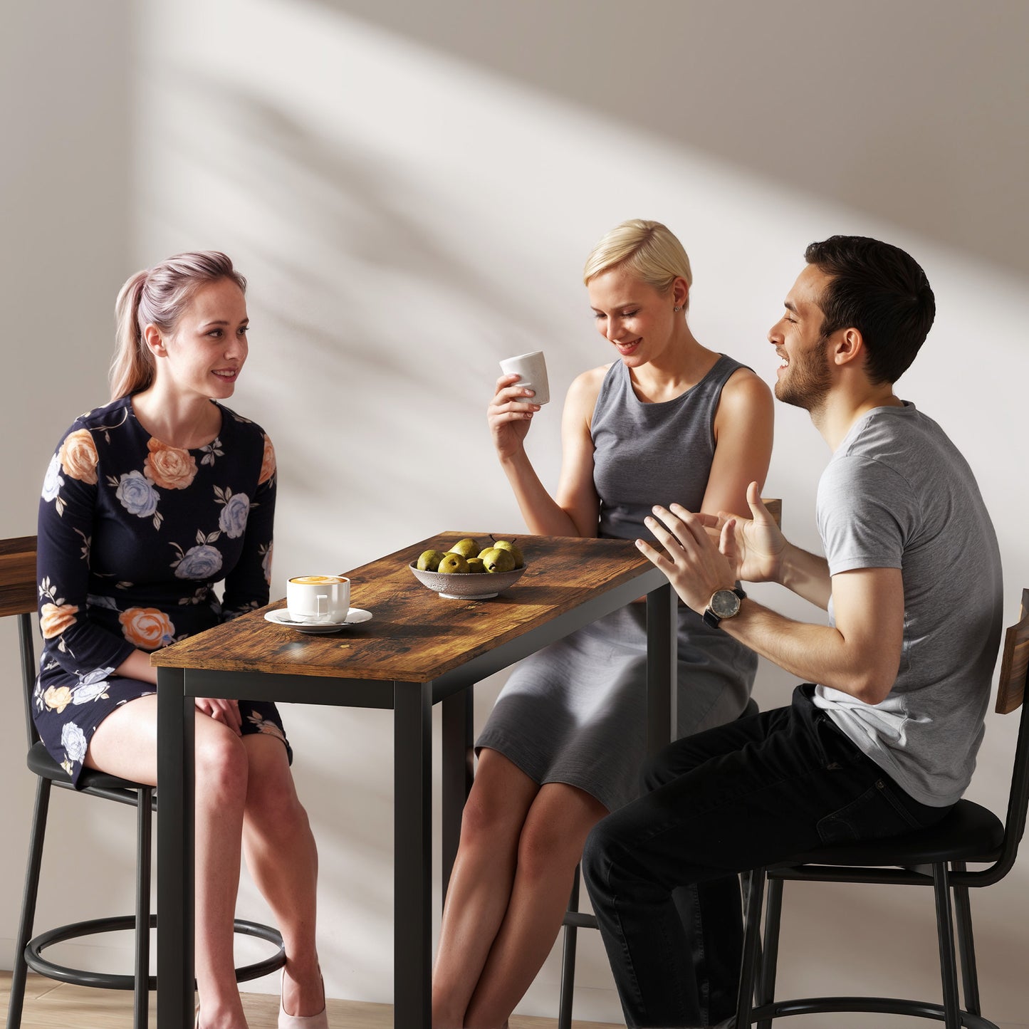 HOMCOM Rectangular Bar Table Wood Effect Pub Coffee Table For Small Space Industrial Rustic Brown