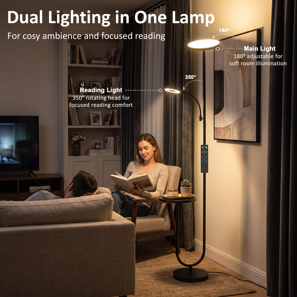 Homcom Uplighter Floor Lamp Dimmable Reading Light With Remote Control