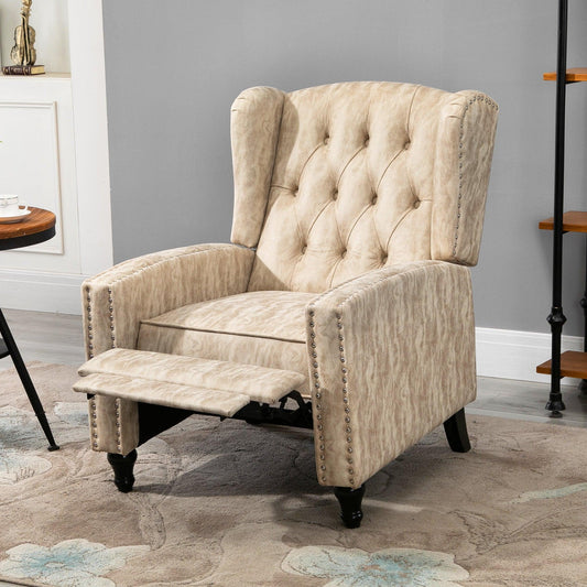 HOMCOM Studded Upholstered Reclining Armchair w/ Retractable Footrest Beige - ALL4U RETAILER LTD