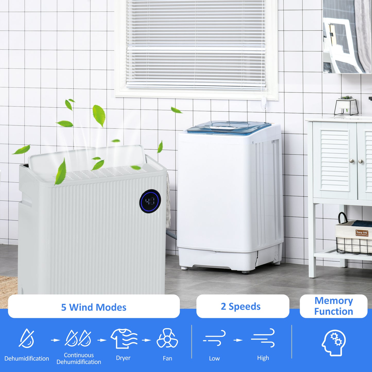 HOMCOM 16L/Day Dehumidifier and Air Purifier with UVC, Ioniser, 5 Modes, 24-Hour Timer, Portable Design for Home and Laundry, White - ALL4U RETAILER LTD