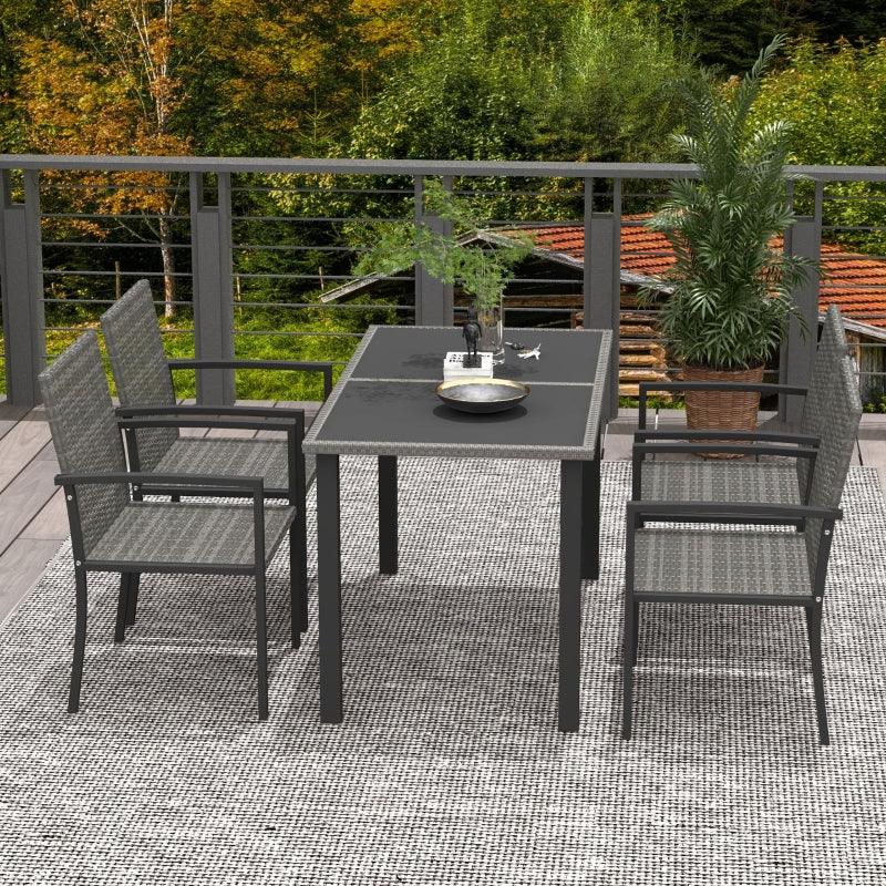 Outsunny 5-Piece Outdoor Dining Set - Patio Conservatory Furniture with Tempered Glass Tabletop, 4 Dining Chairs - Grey - ALL4U RETAILER LTD