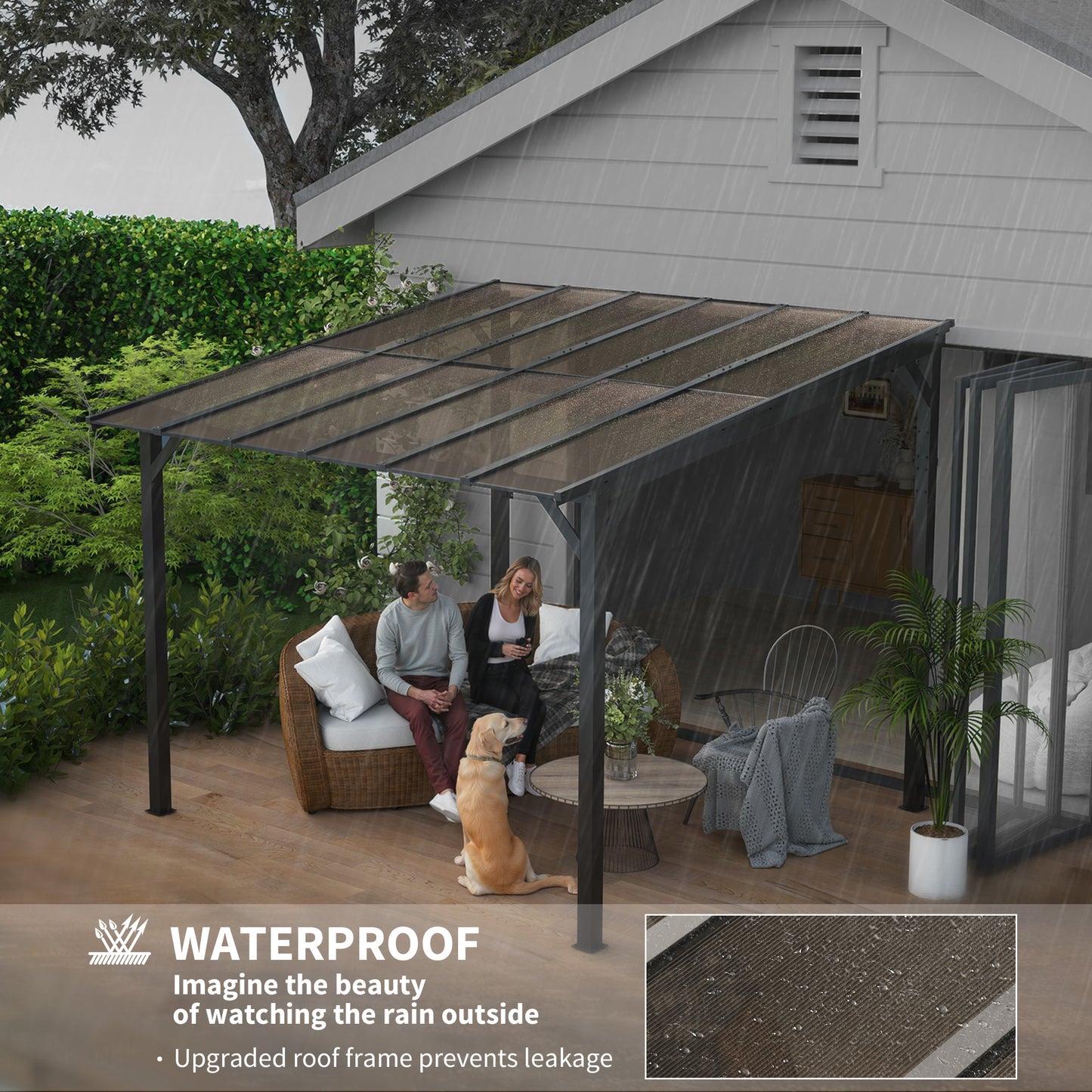 Outsunny 3 By 3 Meter Metal Pergola With UPF 50 Waterproof Roof Wall Mounted Or Free Standing Gazebo Dark Grey