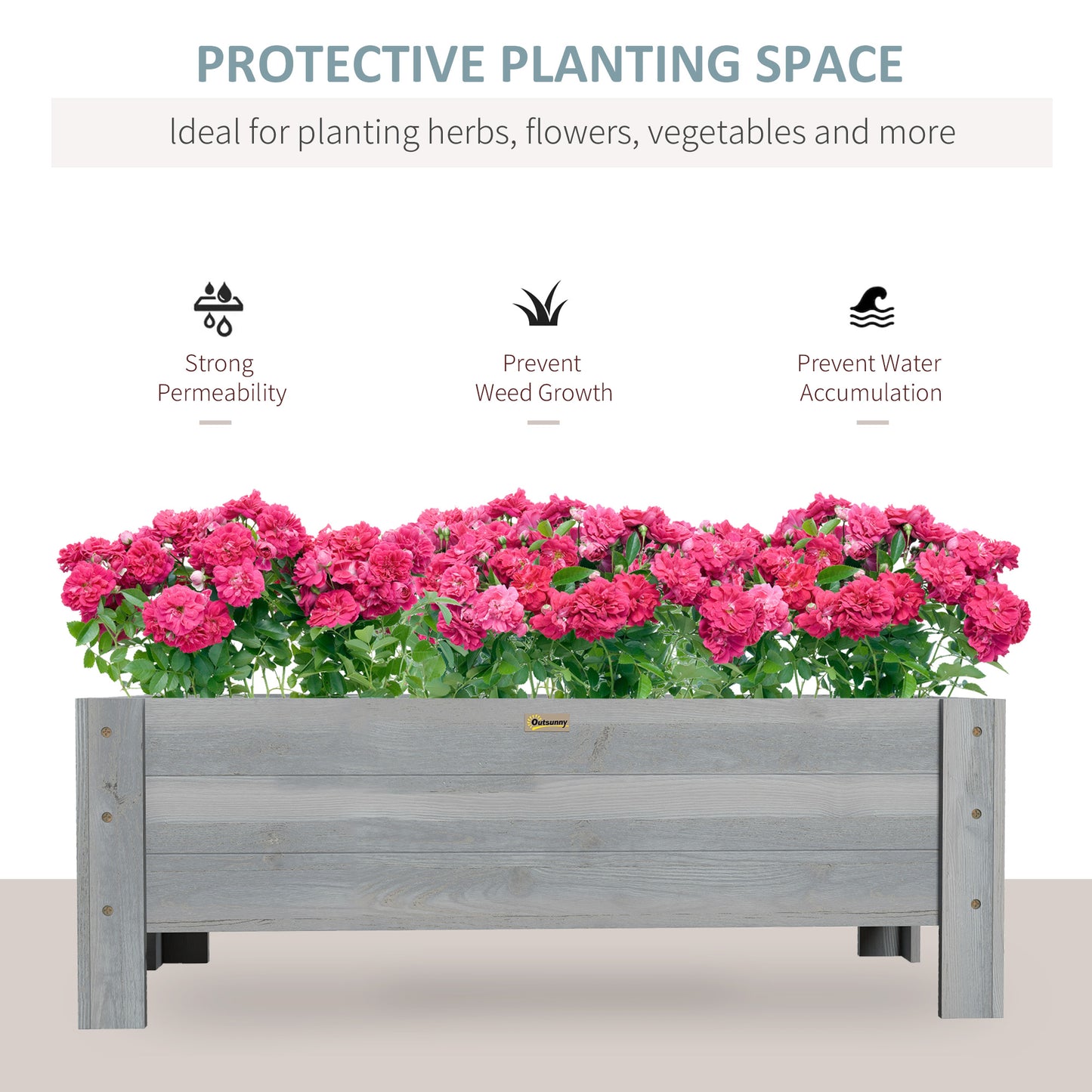 Outsunny 58L Garden Raised Bed Planter Fir Wood Outdoor Patio For Flowers And Vegetables Grey 100 By 36 By 36 Cm