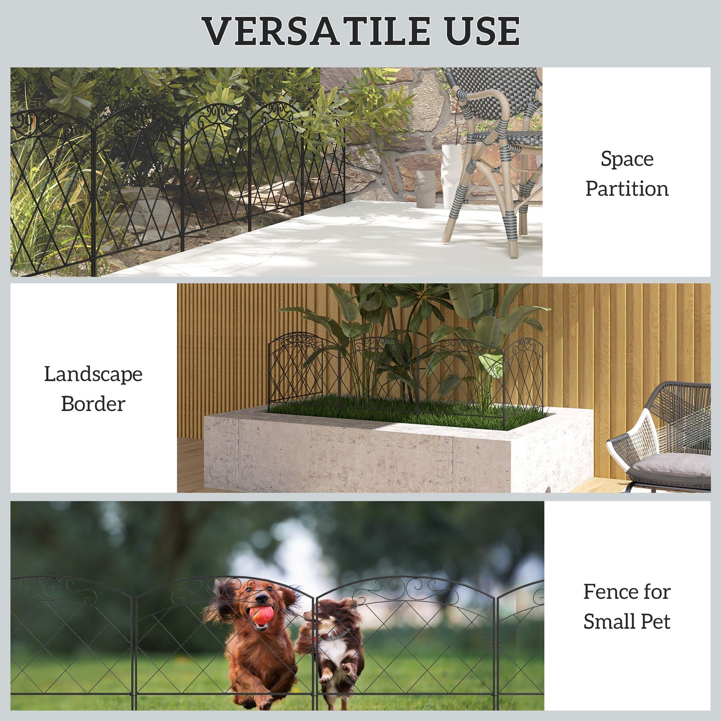 Outsunny 3m Decorative Metal Garden Fence With Swirl Pattern And Flexible Panels For Irregular Edges