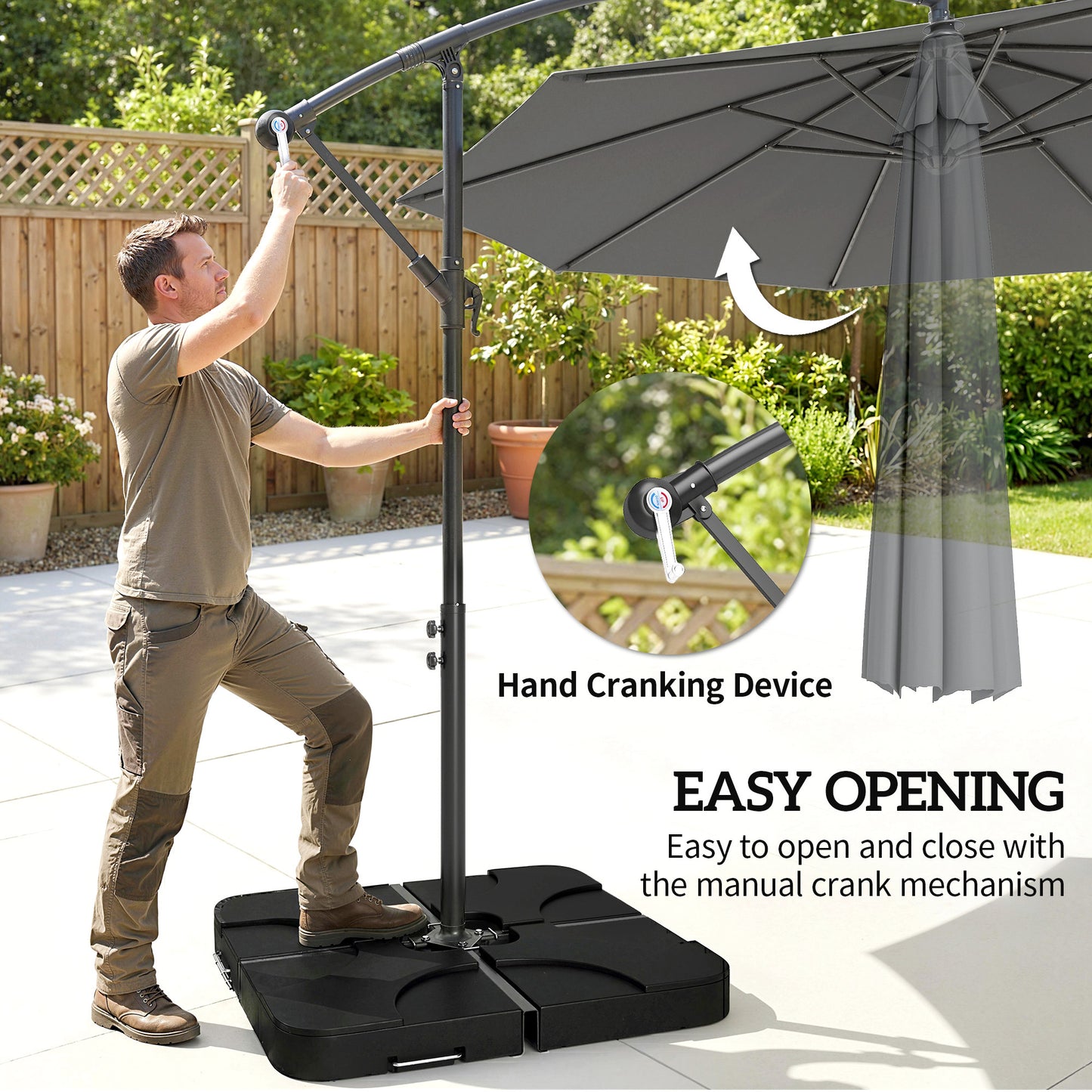 Outsunny 3m Overhanging Cantilever Parasol With Base Weights And Cover In Dark Grey