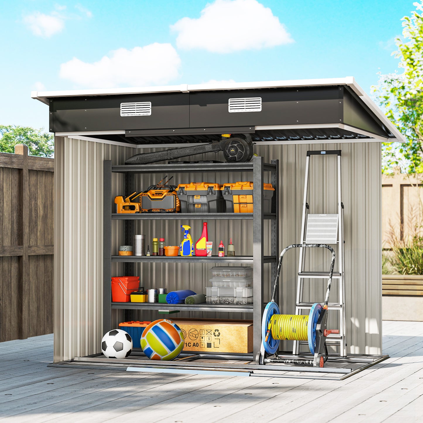 Outsunny 7x4ft Outdoor Storage Shed With Foundation Kit Lean To Metal Garden Shed For Log Rubbish Bin Tool Bike Black