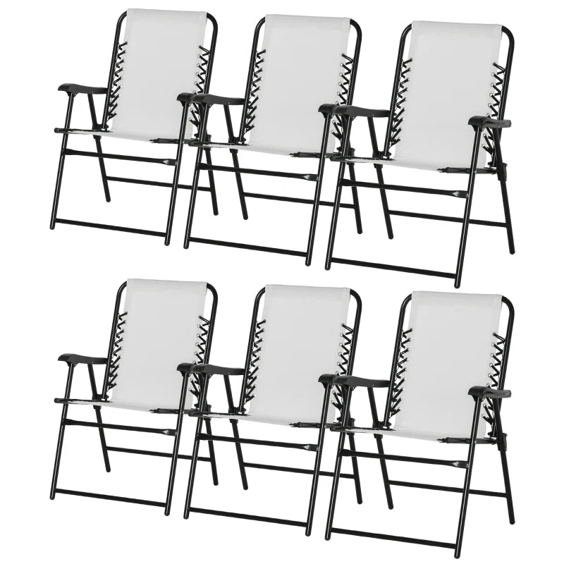 Outsunny 6-Piece Patio Folding Chair Set, Portable Outdoor Chairs with Armrest, Breathable Mesh Fabric Seat & Backrest - Ideal for Camping, Beach, Deck, Lawn - Cream White - ALL4U RETAILER LTD